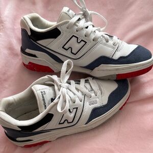 New Balance 550 White, Navy, and Red Sneakers